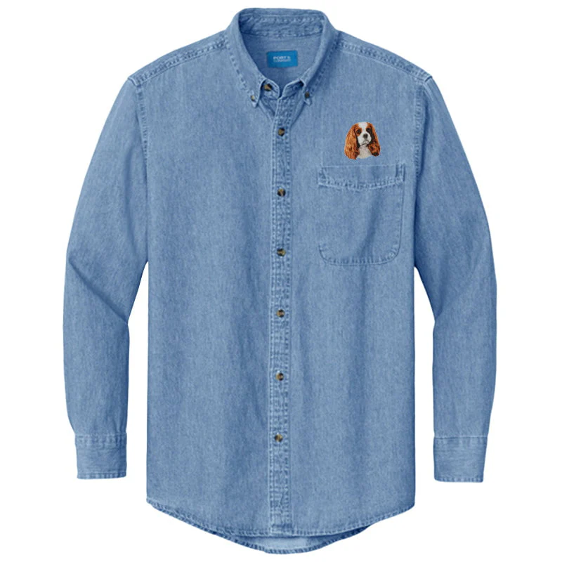 Cavalier King Charles Spaniel Embroidered Men's Denim Shirt - Image 7