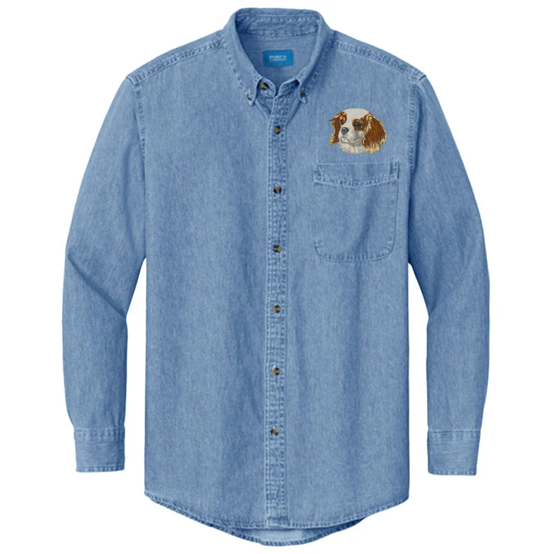 Cavalier King Charles Spaniel Embroidered Men's Denim Shirt - Image 9