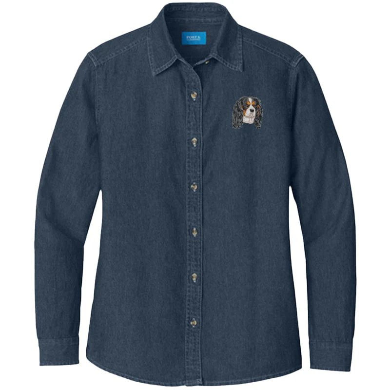 Cavalier King Charles Spaniel Embroidered Women's Denim Shirt - Image 11