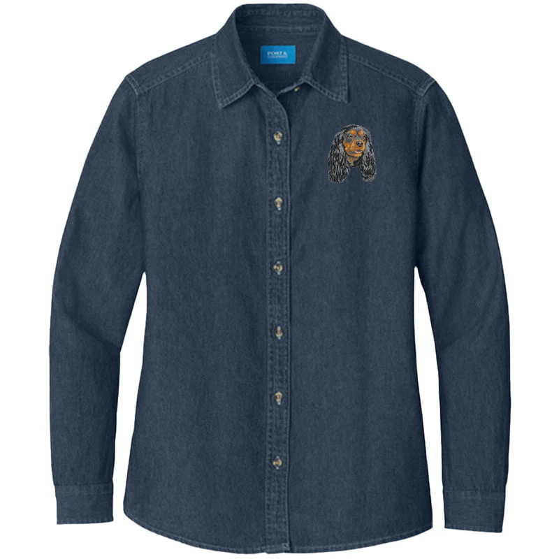 Cavalier King Charles Spaniel Embroidered Women's Denim Shirt - Image 3