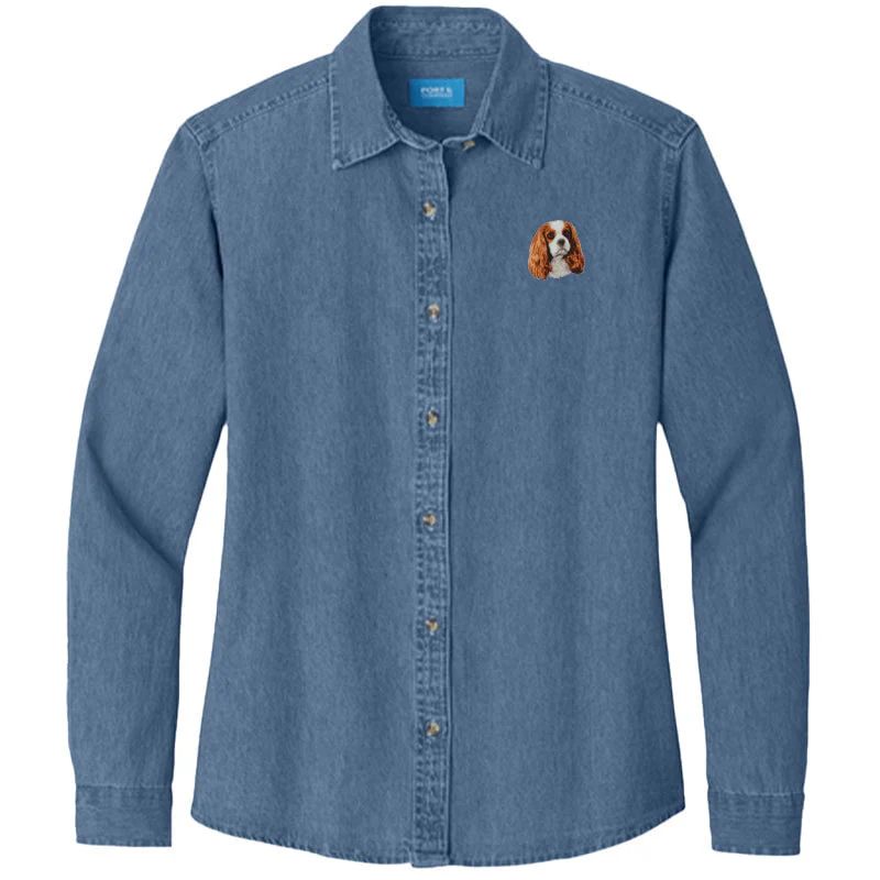 Cavalier King Charles Spaniel Embroidered Women's Denim Shirt - Image 5