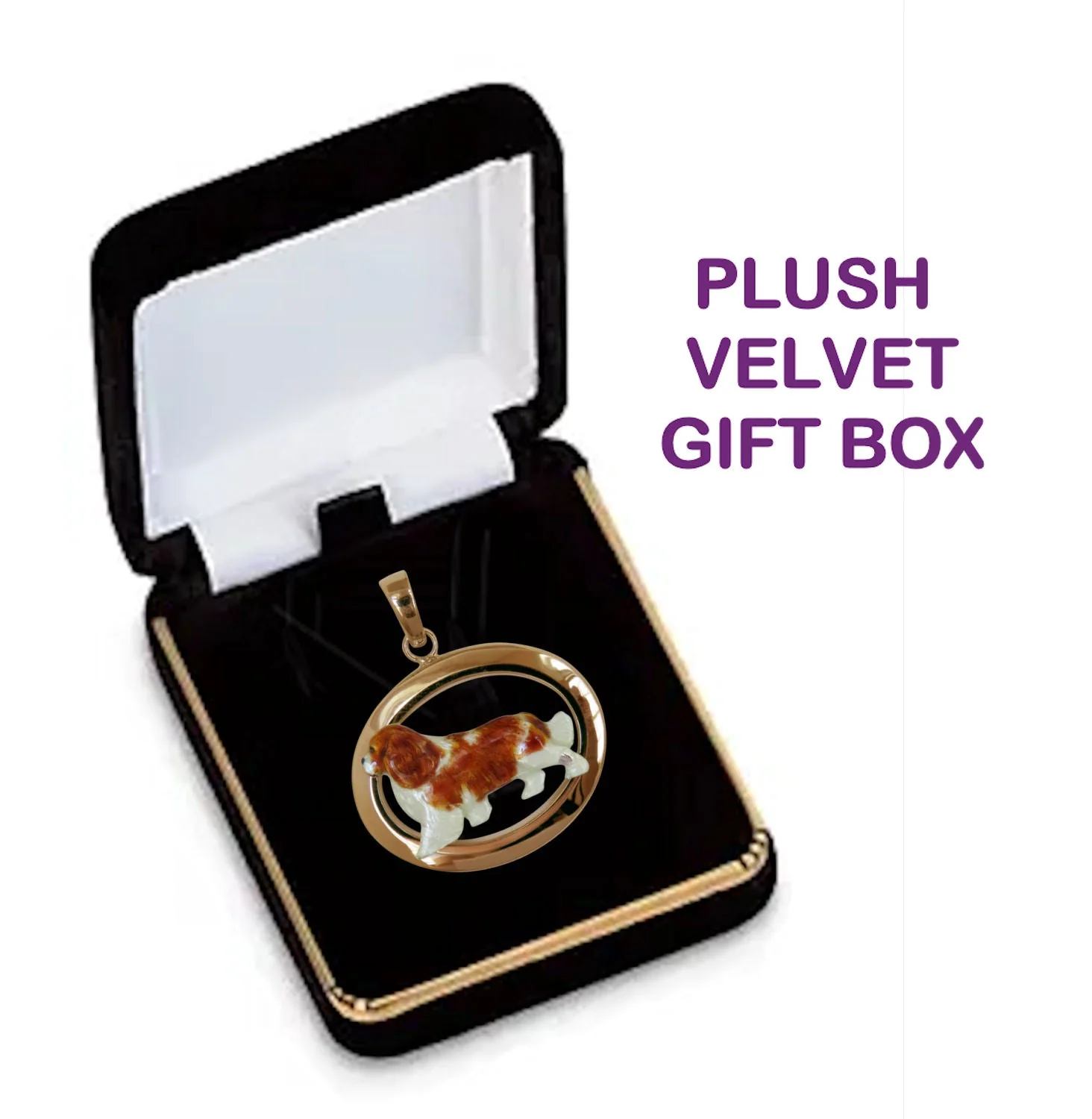Cavalier King Charles Spaniel in 14K Gold Medium Oval Pendant Custom Enamel - Image 2