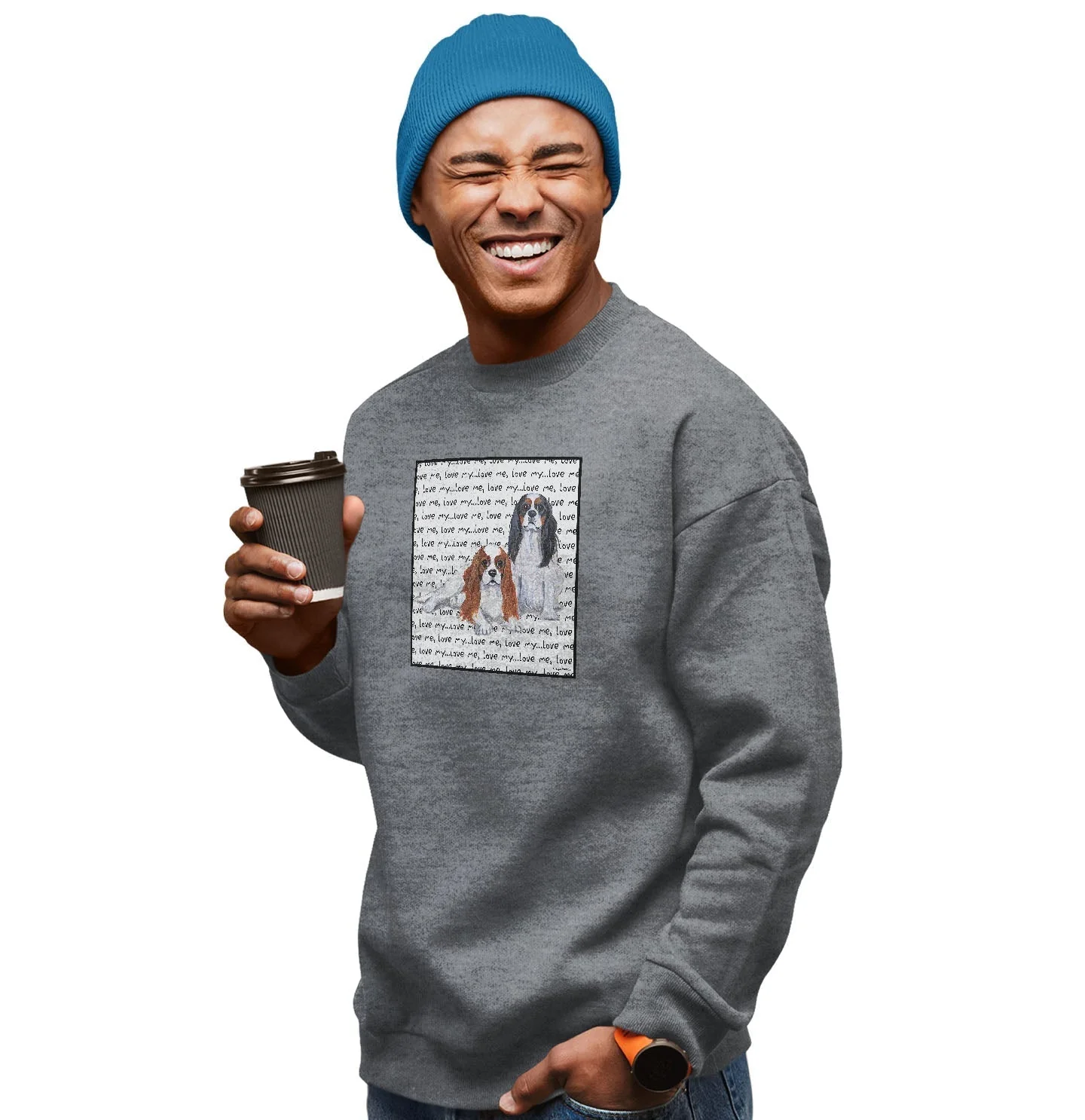 Cavalier King Charles Spaniel Love Text - Adult Unisex Crewneck Sweatshirt - Image 3