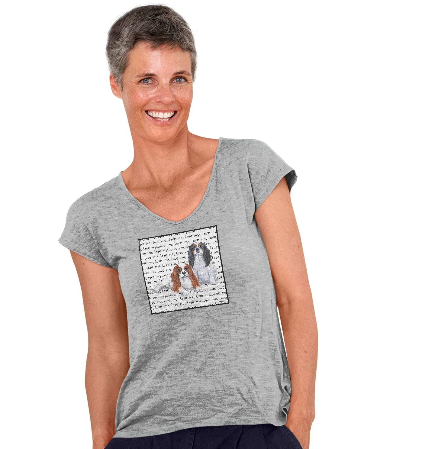 Cavalier King Charles Spaniel Love Text - Women's V-Neck T-Shirt - Image 3