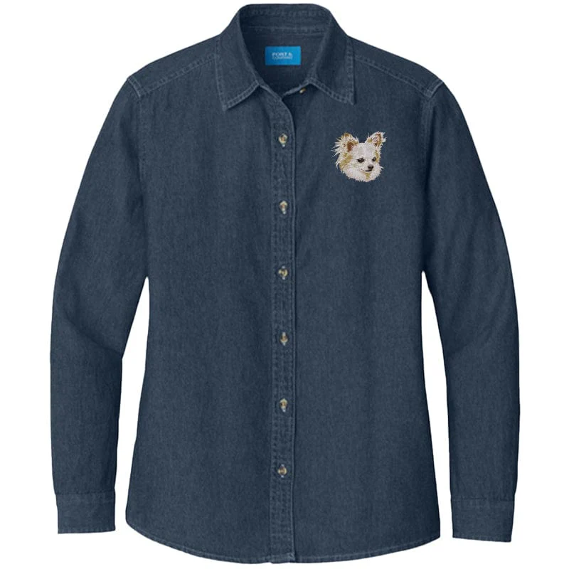 Chihuahua Embroidered Women's Denim Shirt - Image 3