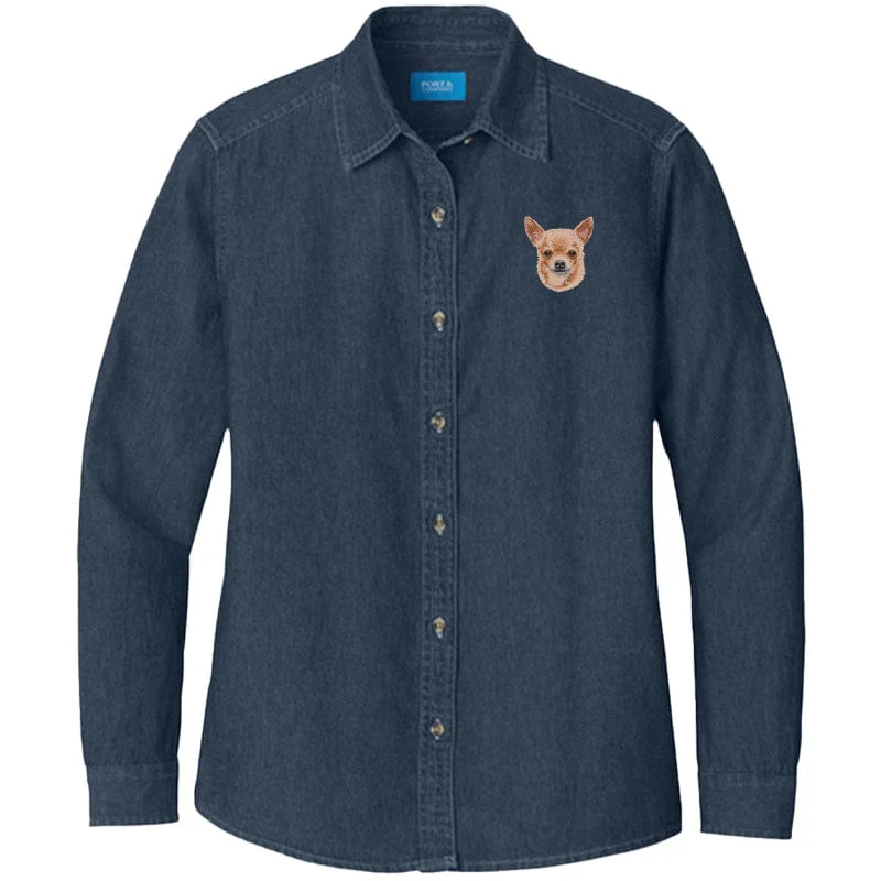 Chihuahua Embroidered Women's Denim Shirt - Image 7