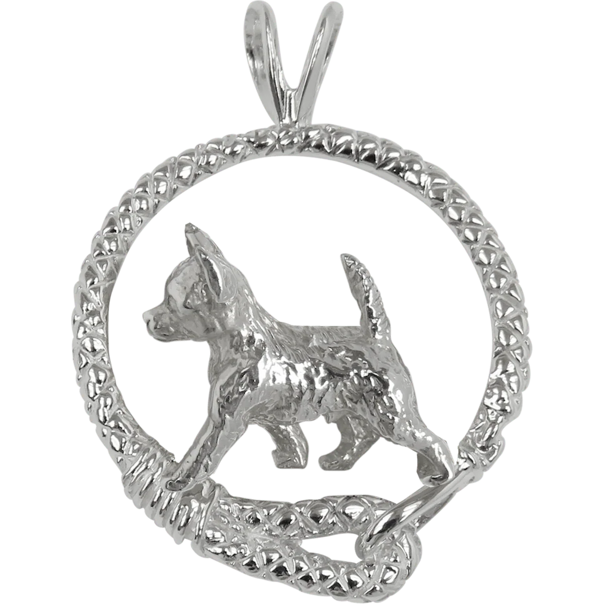 Chihuahua (Smooth Coat) in Solid Sterling Silver Leash Pendant