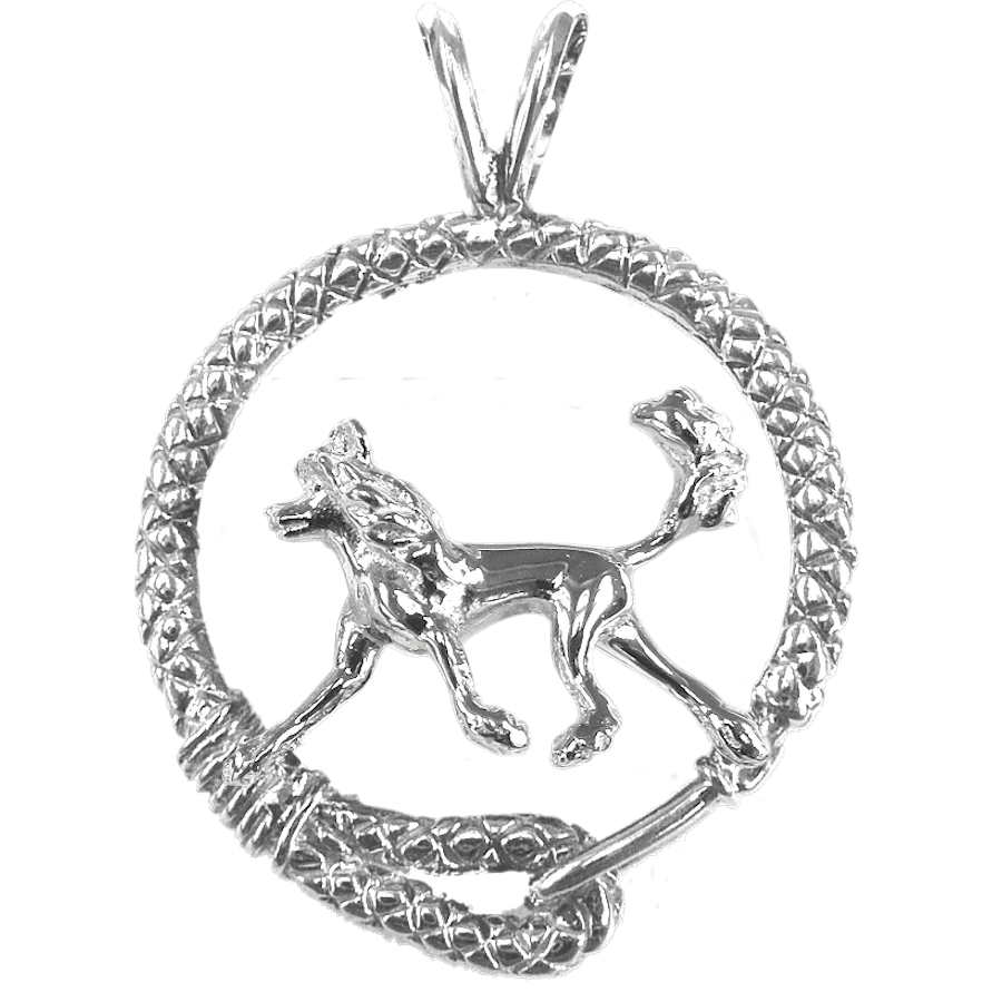 Chinese Crested Dog in Solid Sterling Silver Leash Pendant