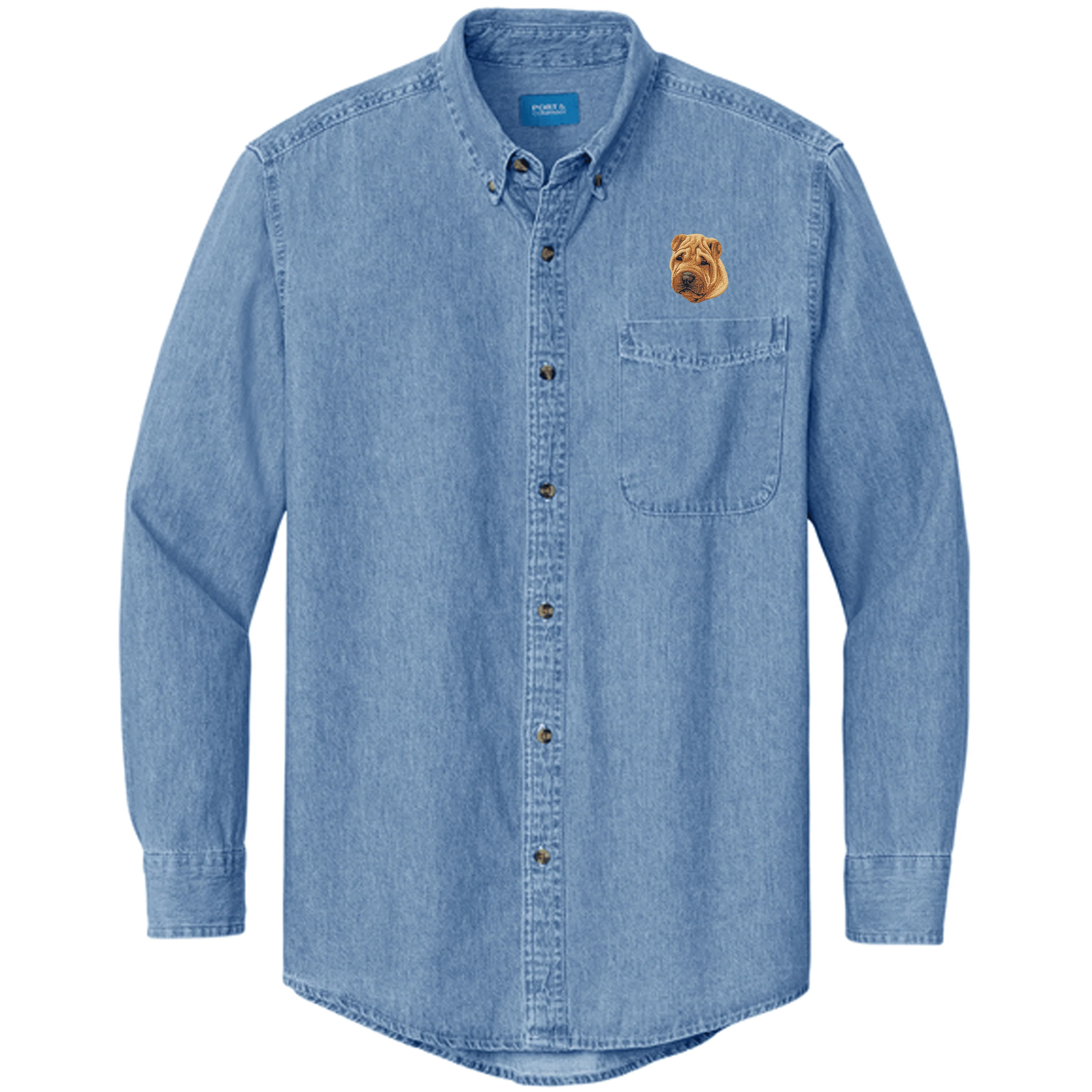 Chinese Shar-Pei Embroidered Men's Denim Shirt