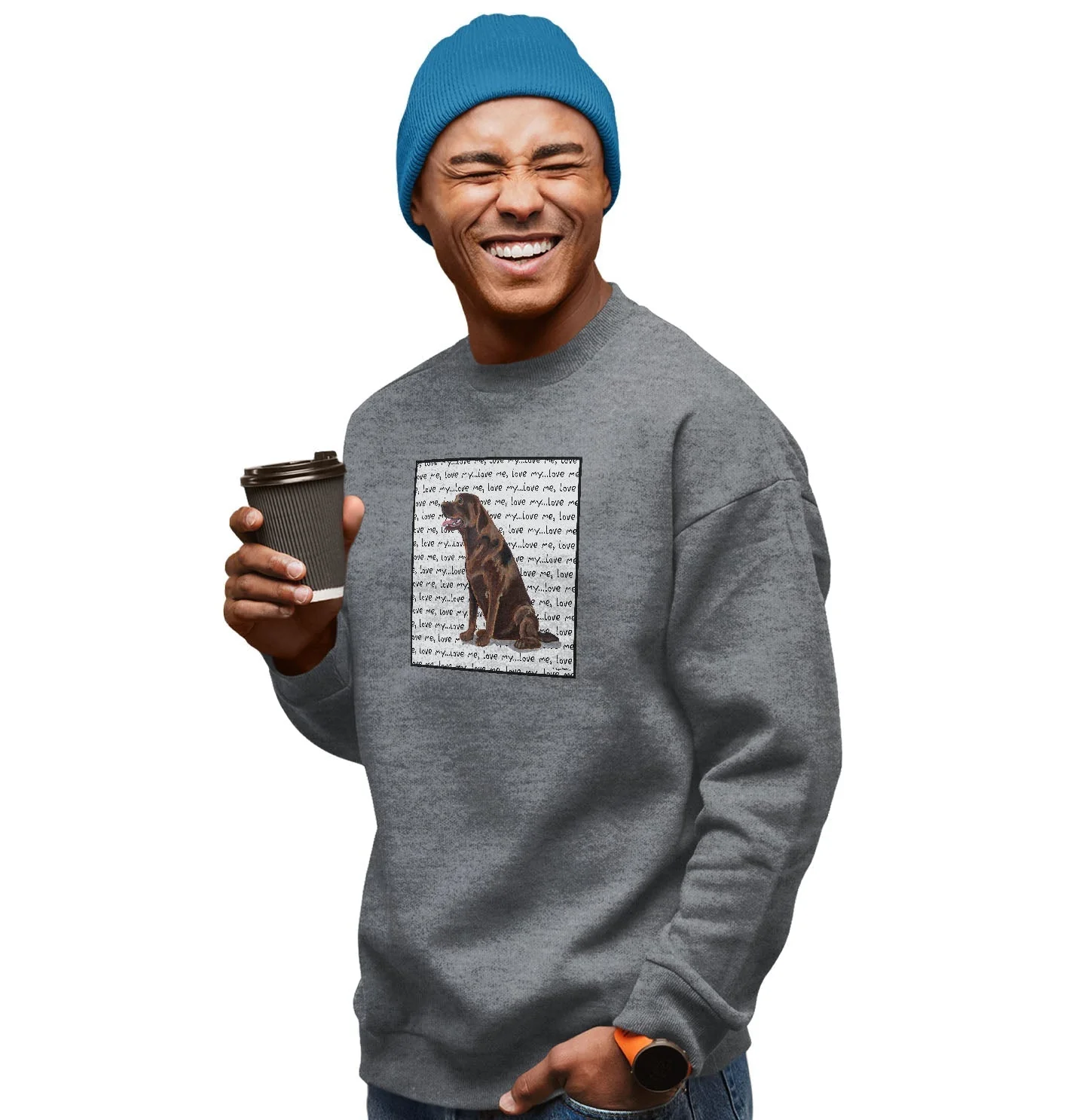 Chocolate Labrador Retriever Love Text - Adult Unisex Crewneck Sweatshirt