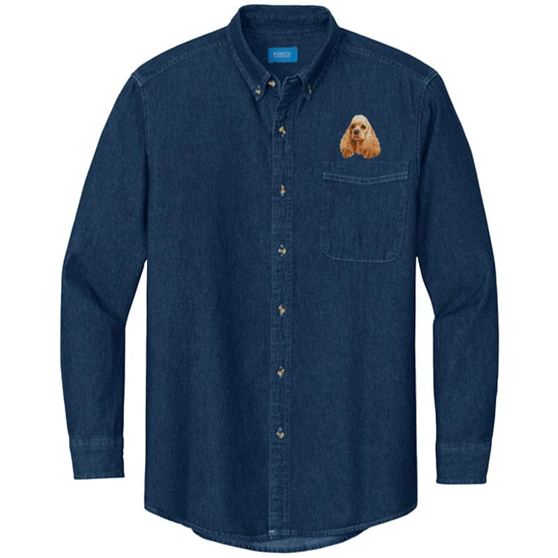 Cocker Spaniel Embroidered Men's Denim Shirt - Image 3