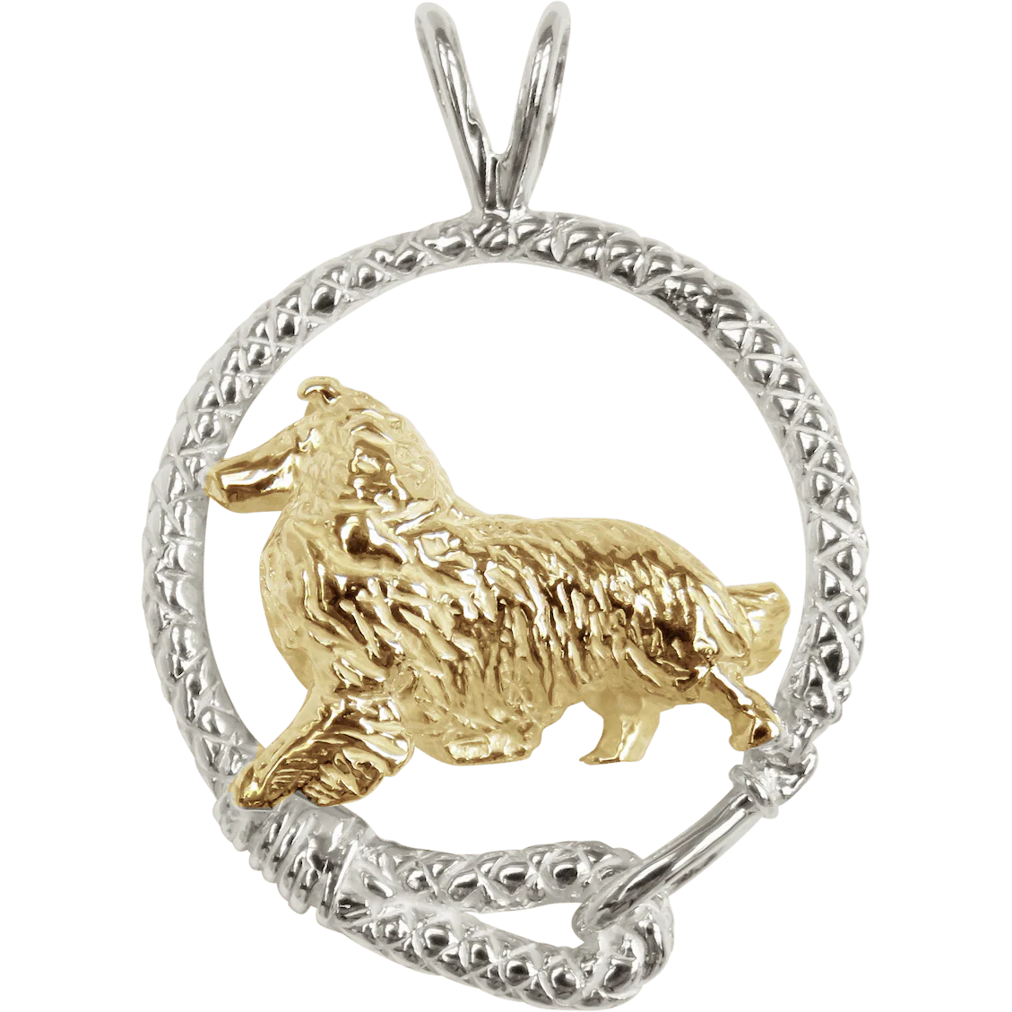 Rough Coat Collie in Solid 14K Gold and Sterling Silver Leash Pendant