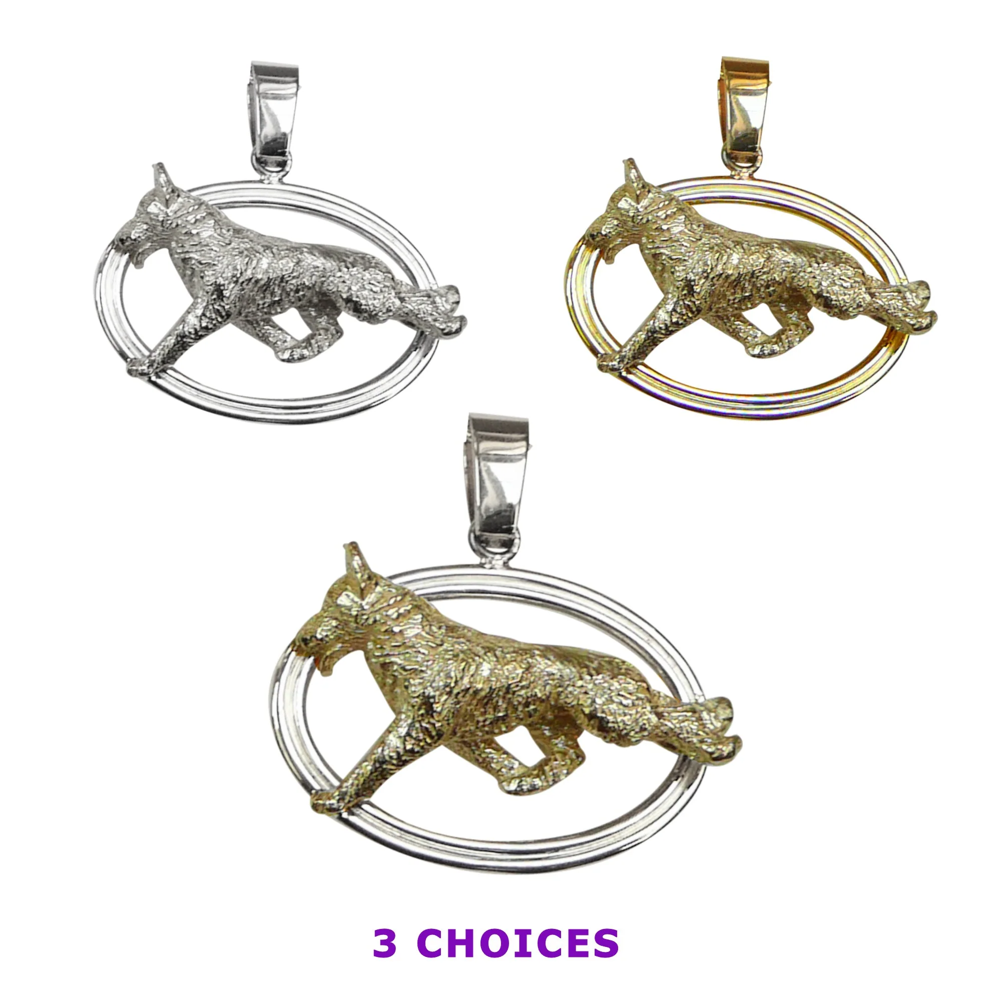 German Shepherd Dog in 14K Gold with Sterling Silver Double Oval Pendant - Image 2