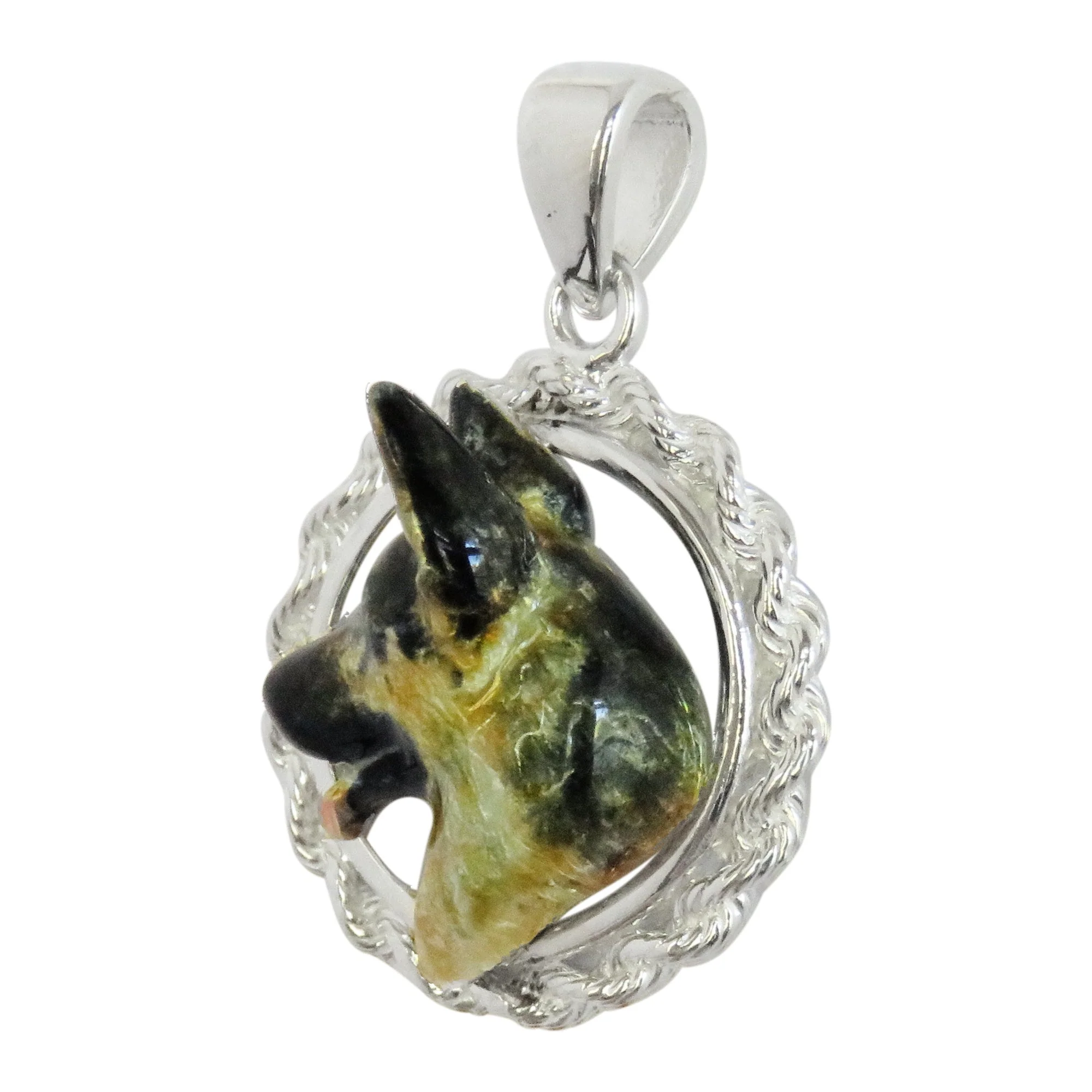 German Shepherd Dog Custom Enamel  in Sterling Silver Classic Rope Pendant - Image 3