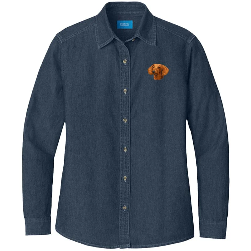 Dachshund Embroidered Women's Denim Shirt - Image 7