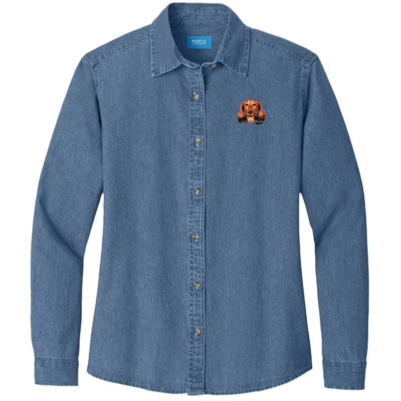Dachshund Embroidered Women's Denim Shirt - Image 9