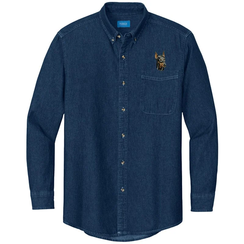 Doberman Pinscher Embroidered Men's Denim Shirt - Image 3