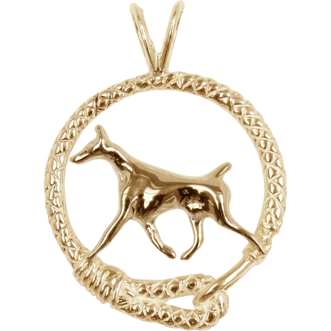 Doberman Pinscher Solid 14K Gold  Leash Pendant