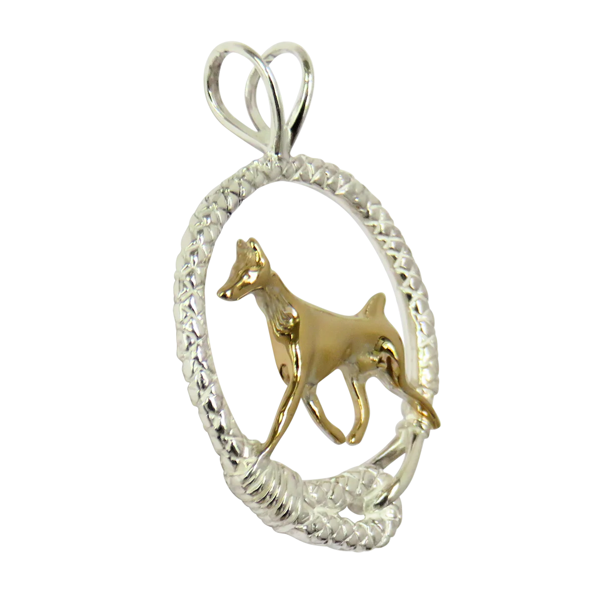 Doberman Pinscher in Solid 14K Gold and Sterling Silver Leash Pendant - Image 2