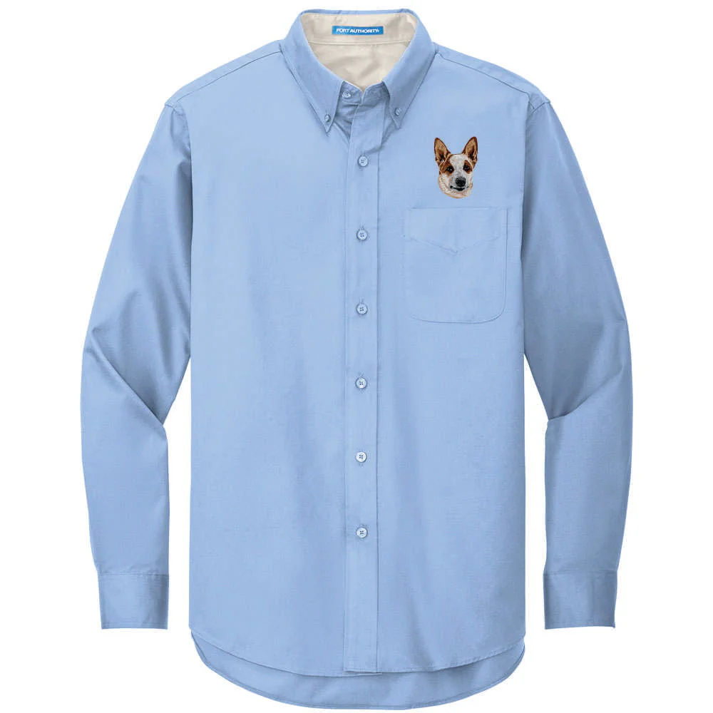 Australian Cattle Dog Embroidered Long Sleeve Button Up Shirt