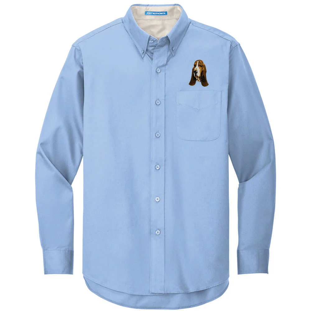Basset Hound Embroidered Long Sleeve Button Up Shirt