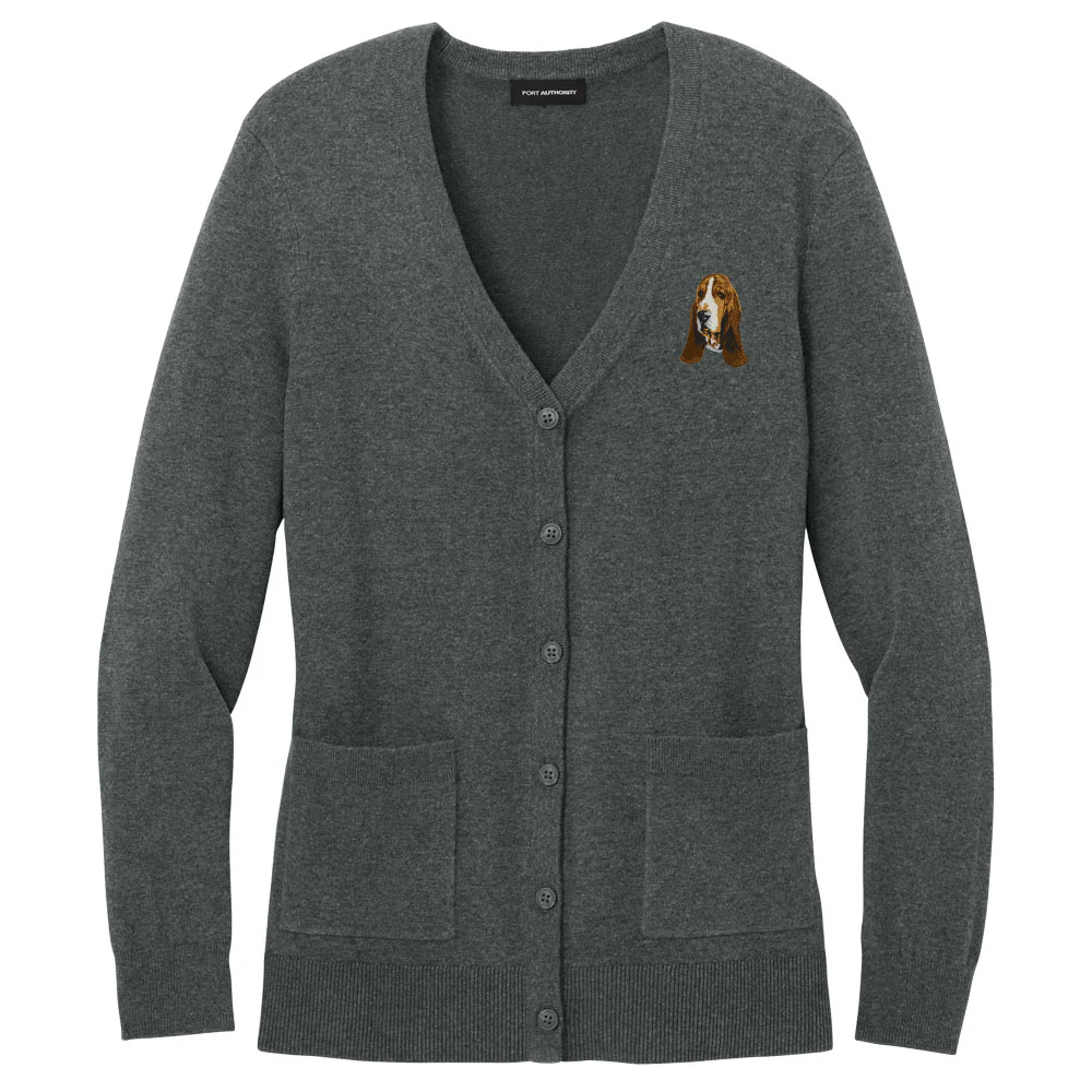 Basset Hound Embroidered Button-Up Cardigan Sweater