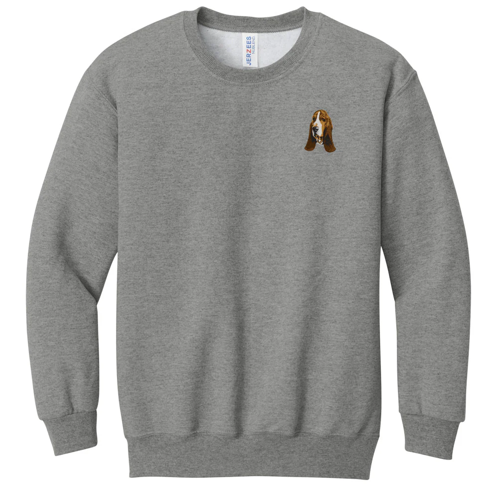 Basset Hound Embroidered Youth Crewneck Sweatshirt