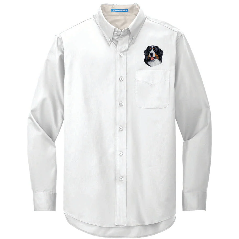 Bernese Mountain Dog Embroidered Long Sleeve Button Up Shirt - Image 2
