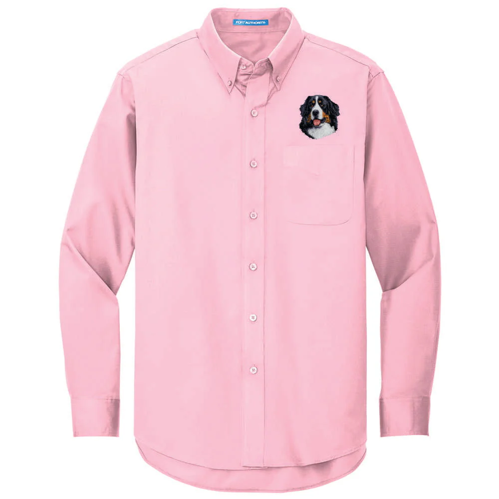 Bernese Mountain Dog Embroidered Long Sleeve Button Up Shirt - Image 4