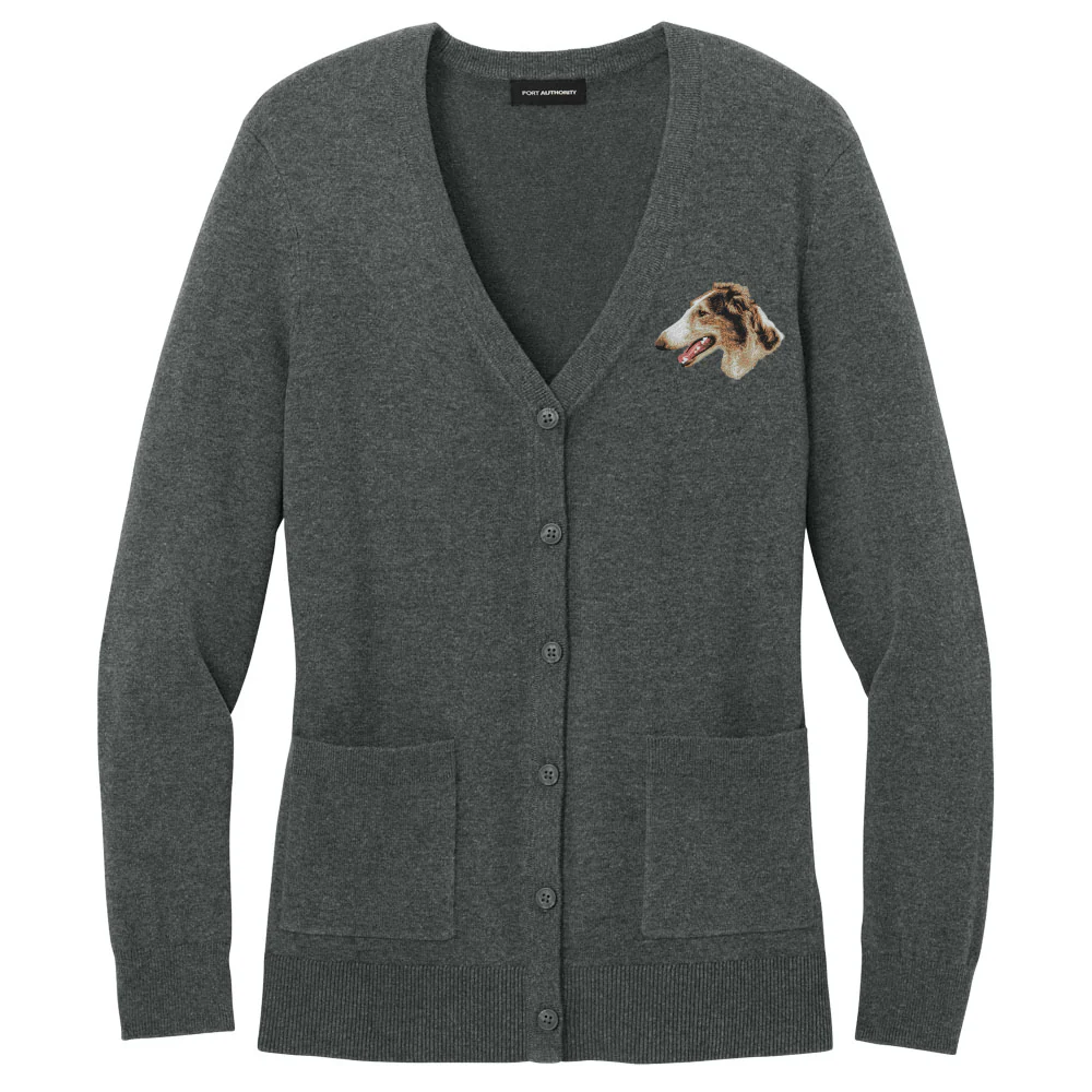 Borzoi Embroidered Button-Up Cardigan Sweater