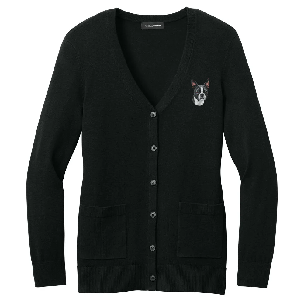 Boston Terrier Embroidered Button-Up Cardigan Sweater - Image 2
