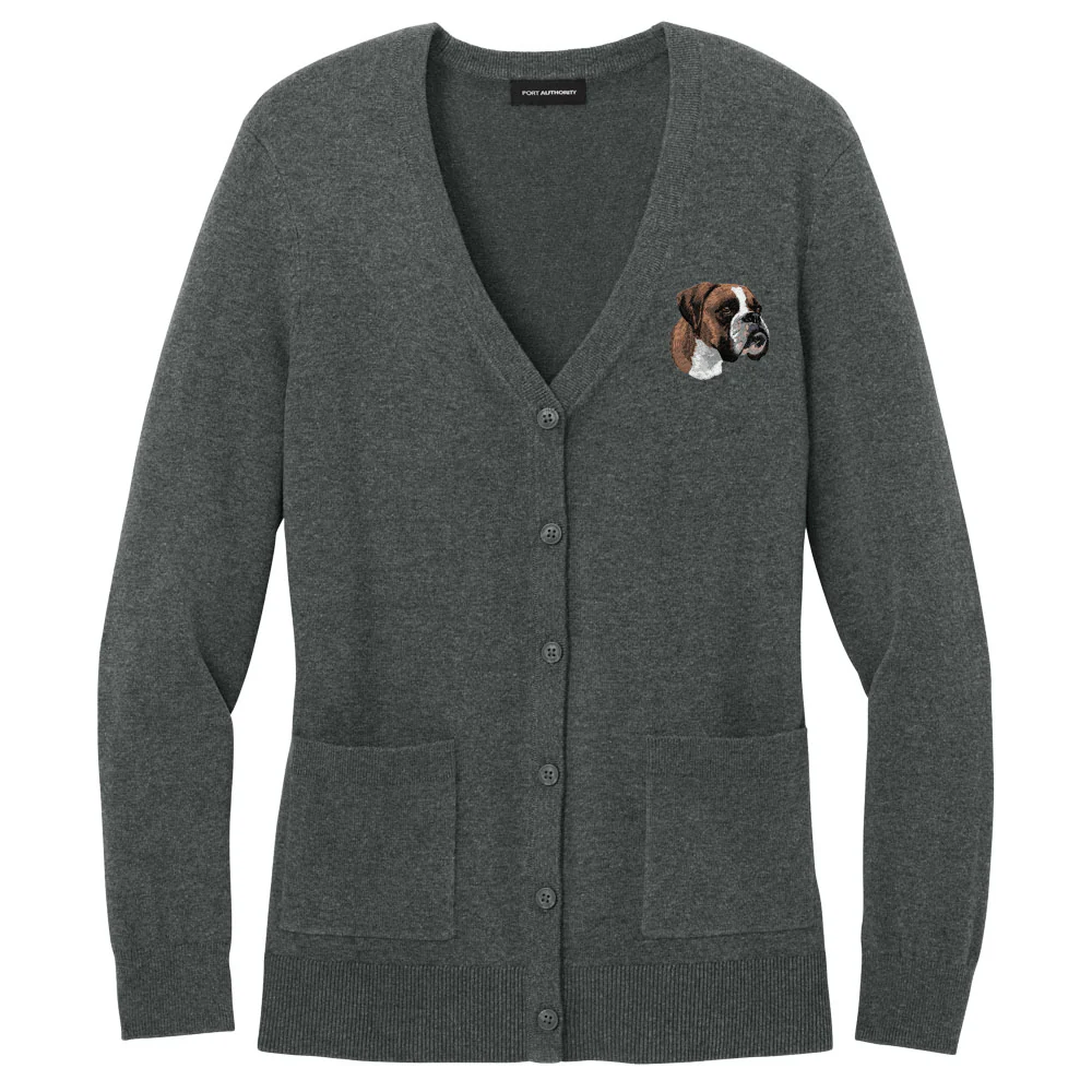 Boxer Embroidered Button-Up Cardigan Sweater