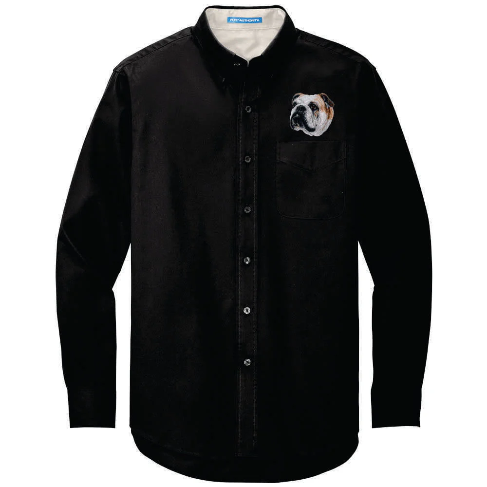Bulldog Embroidered Long Sleeve Button Up Shirt - Image 3
