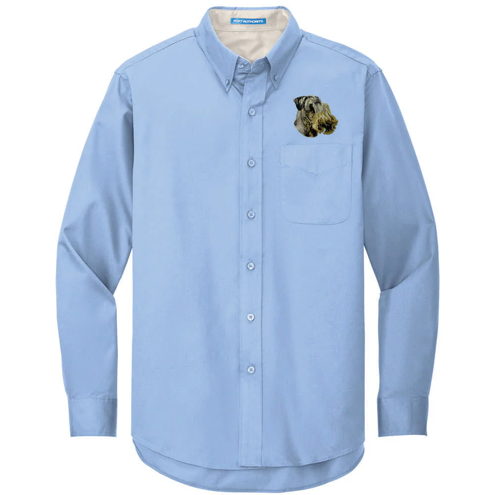 Cesky Terrier Embroidered Long Sleeve Button Up Shirt