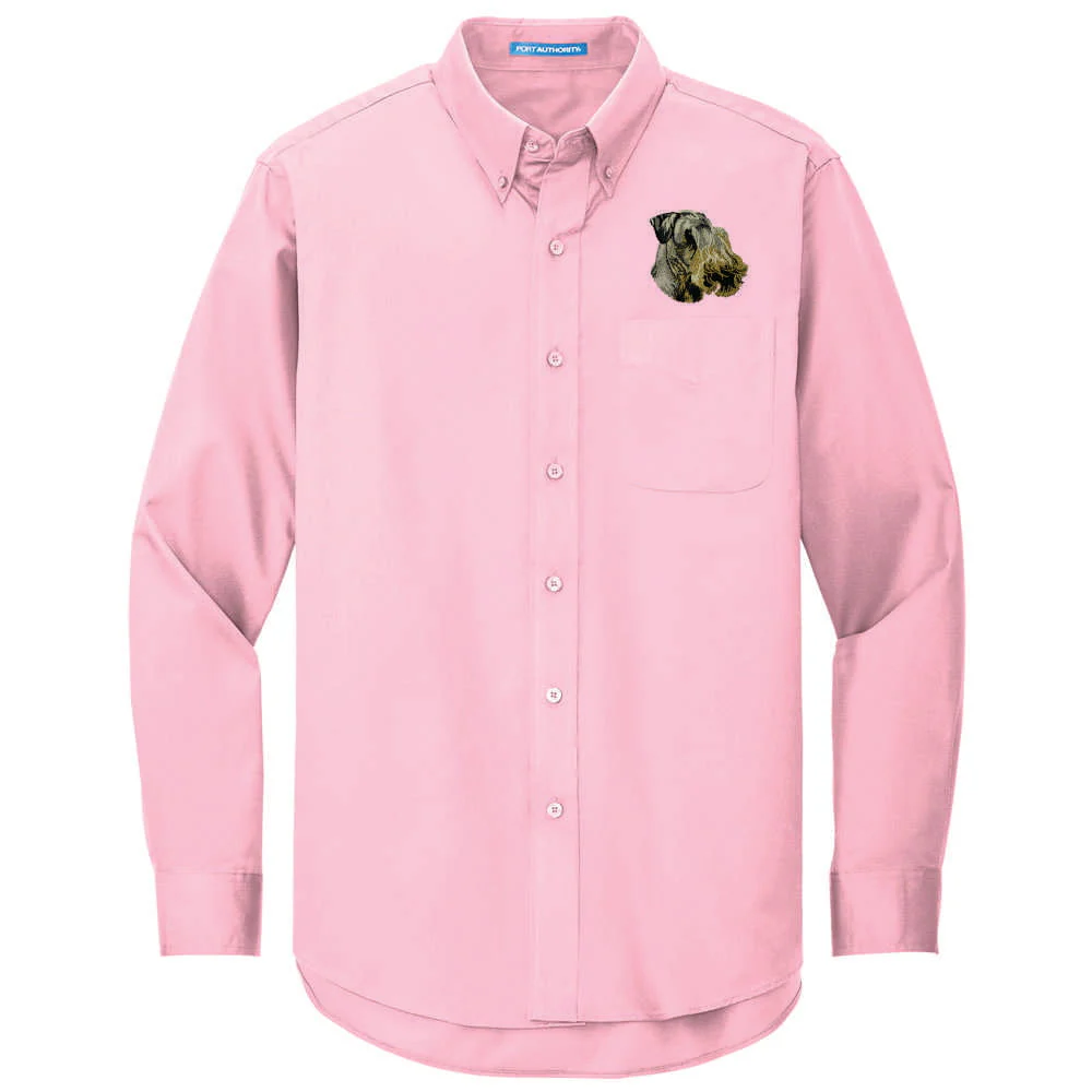 Cesky Terrier Embroidered Long Sleeve Button Up Shirt - Image 4