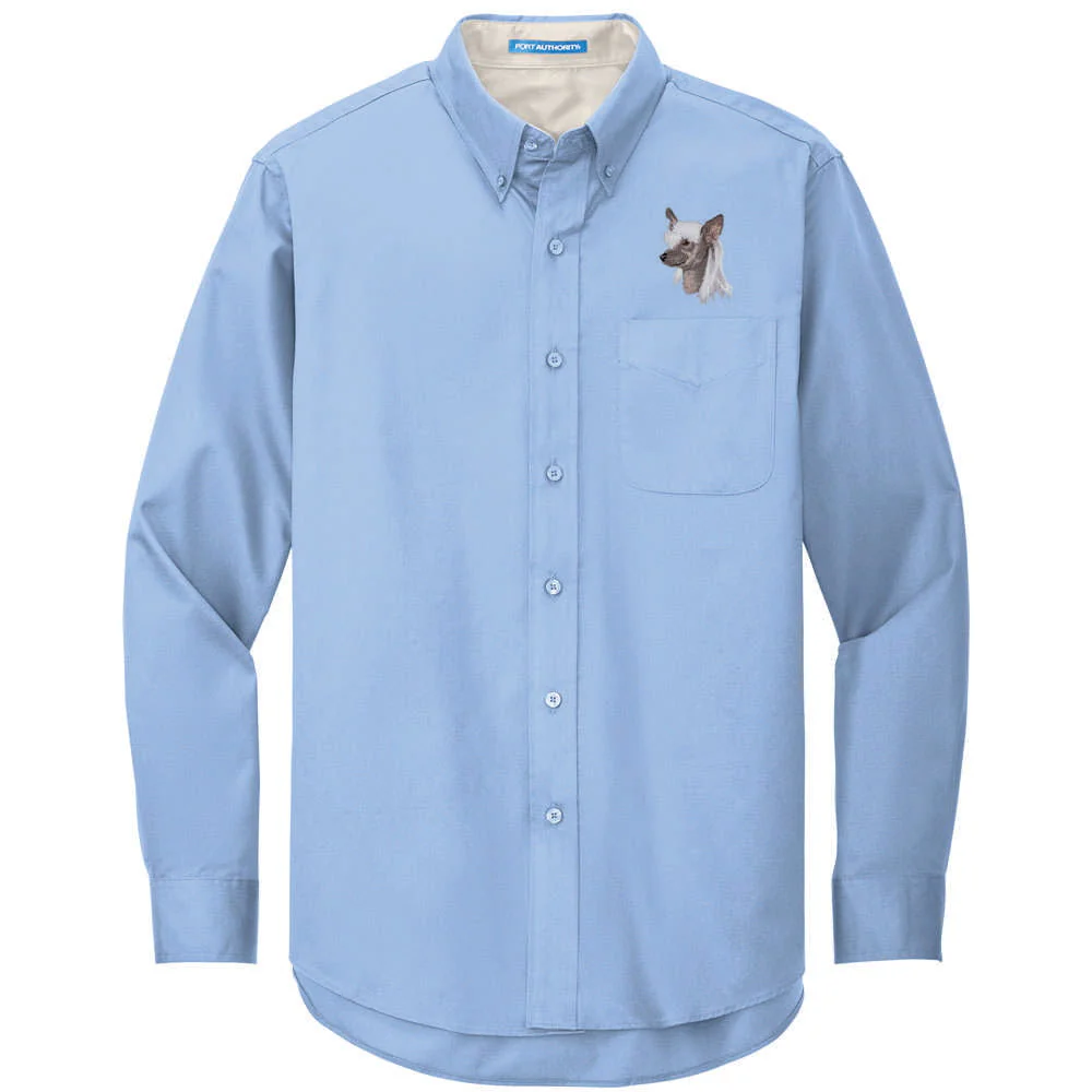 Chinese Crested Embroidered Long Sleeve Button Up Shirt