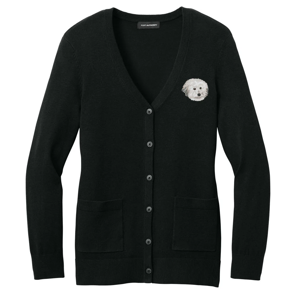 Coton de Tulear Embroidered Button-Up Cardigan Sweater - Image 2