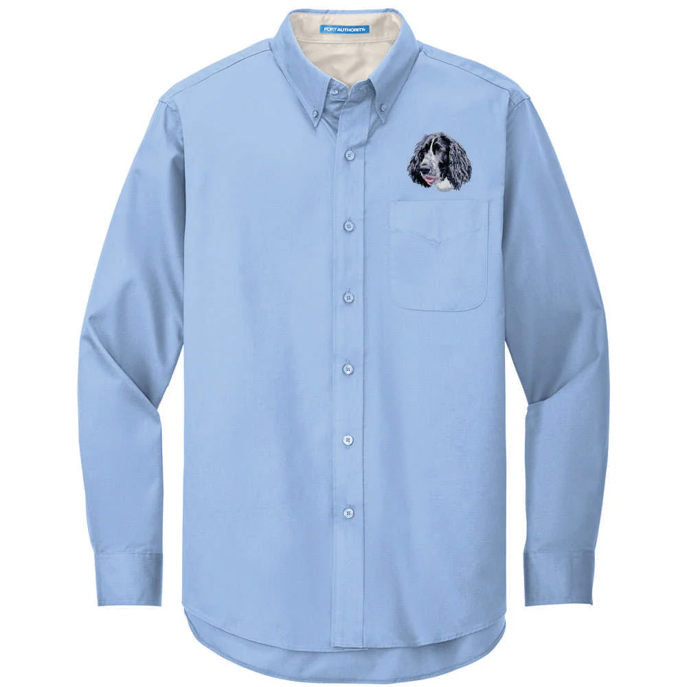 English Springer Spaniel Embroidered Long Sleeve Button Up Shirt