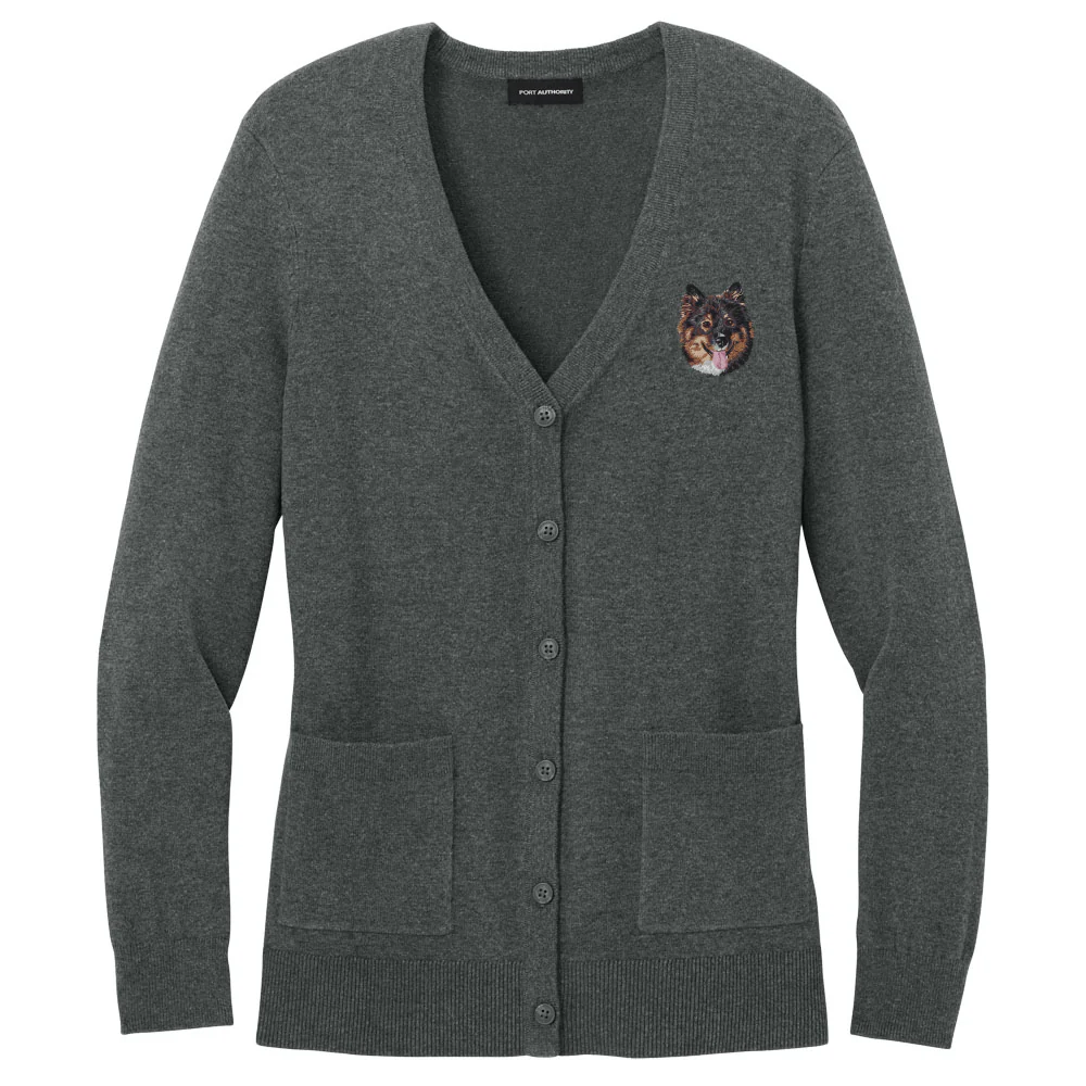 Finnish Lapphund Embroidered Button-Up Cardigan Sweater