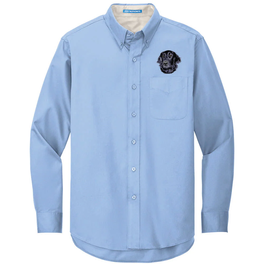 Flat-Coated Retriever Embroidered Long Sleeve Button Up Shirt