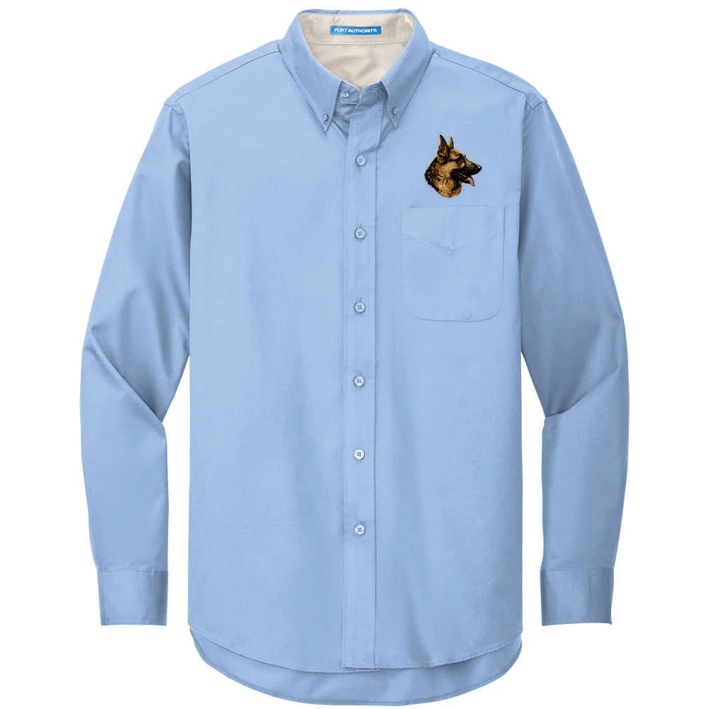 German Shepherd Dog Embroidered Long Sleeve Button Up Shirt