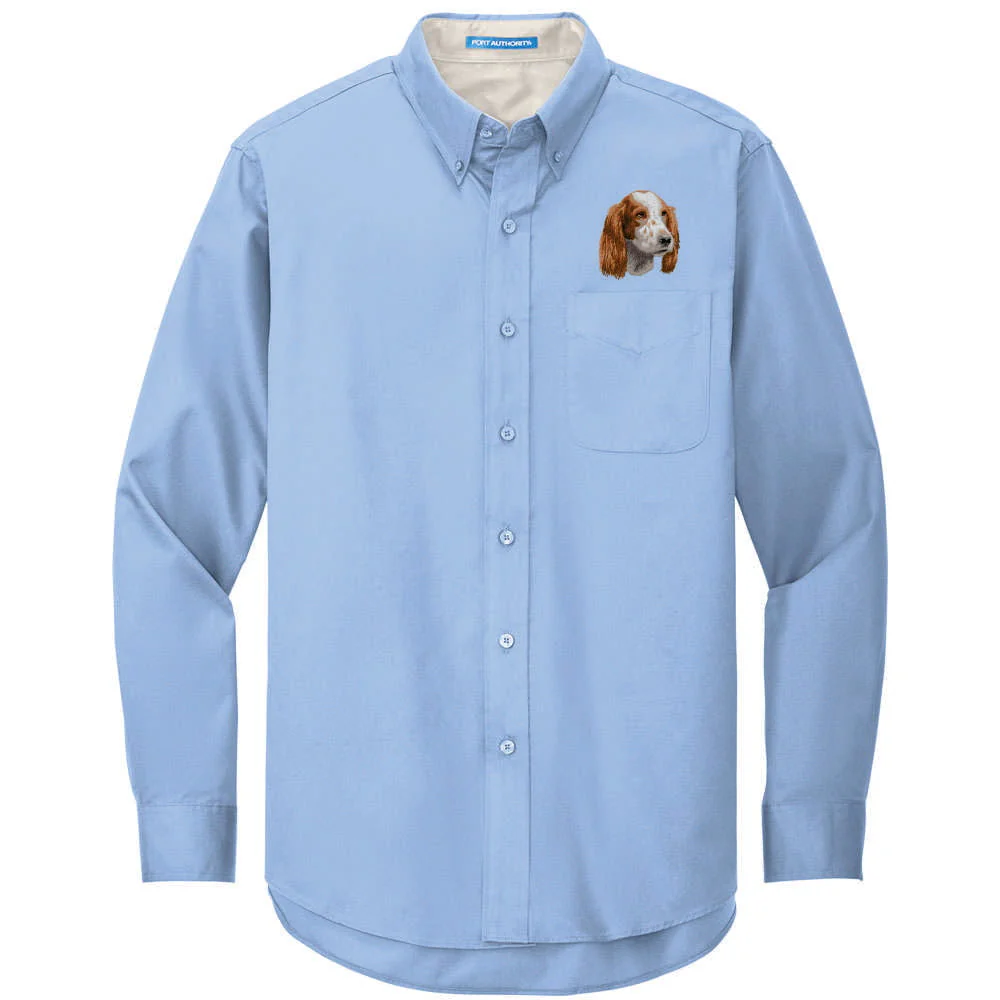 Irish Red & White Setter Embroidered Long Sleeve Button Up Shirt