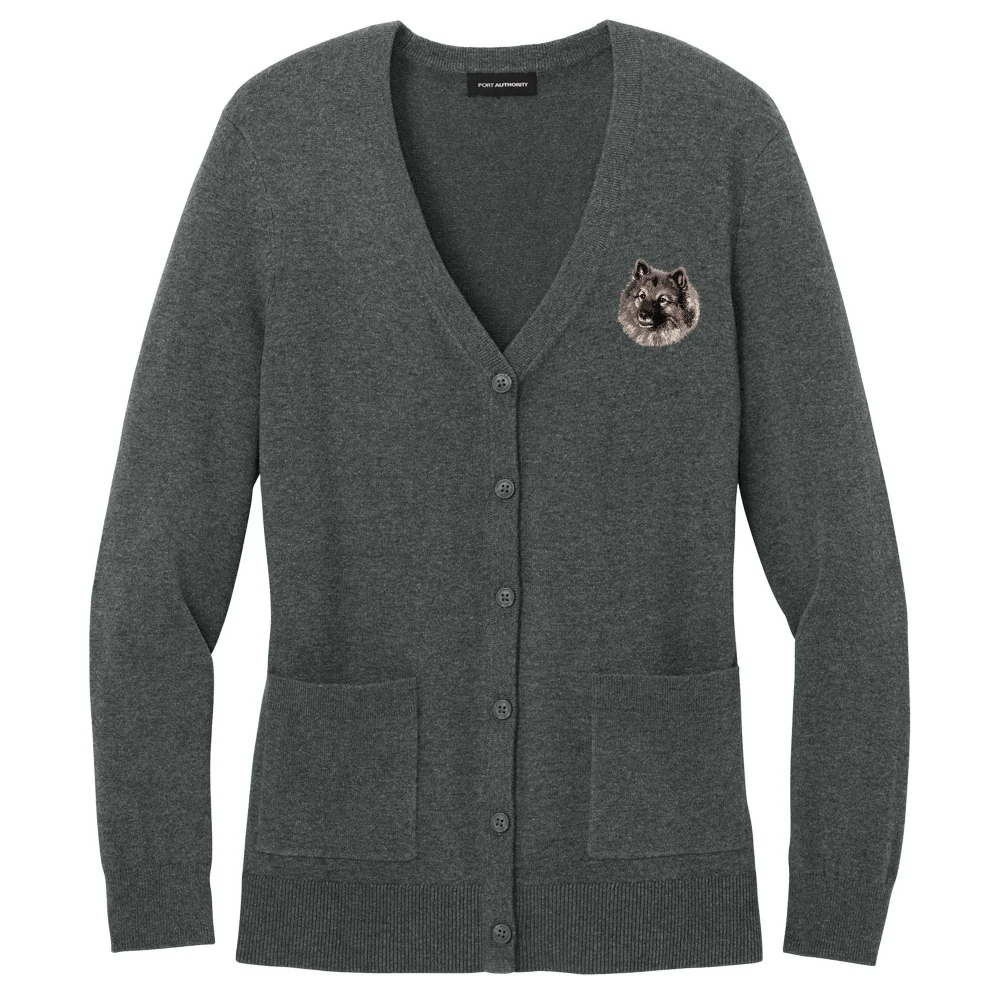 Keeshond Embroidered Button-Up Cardigan Sweater