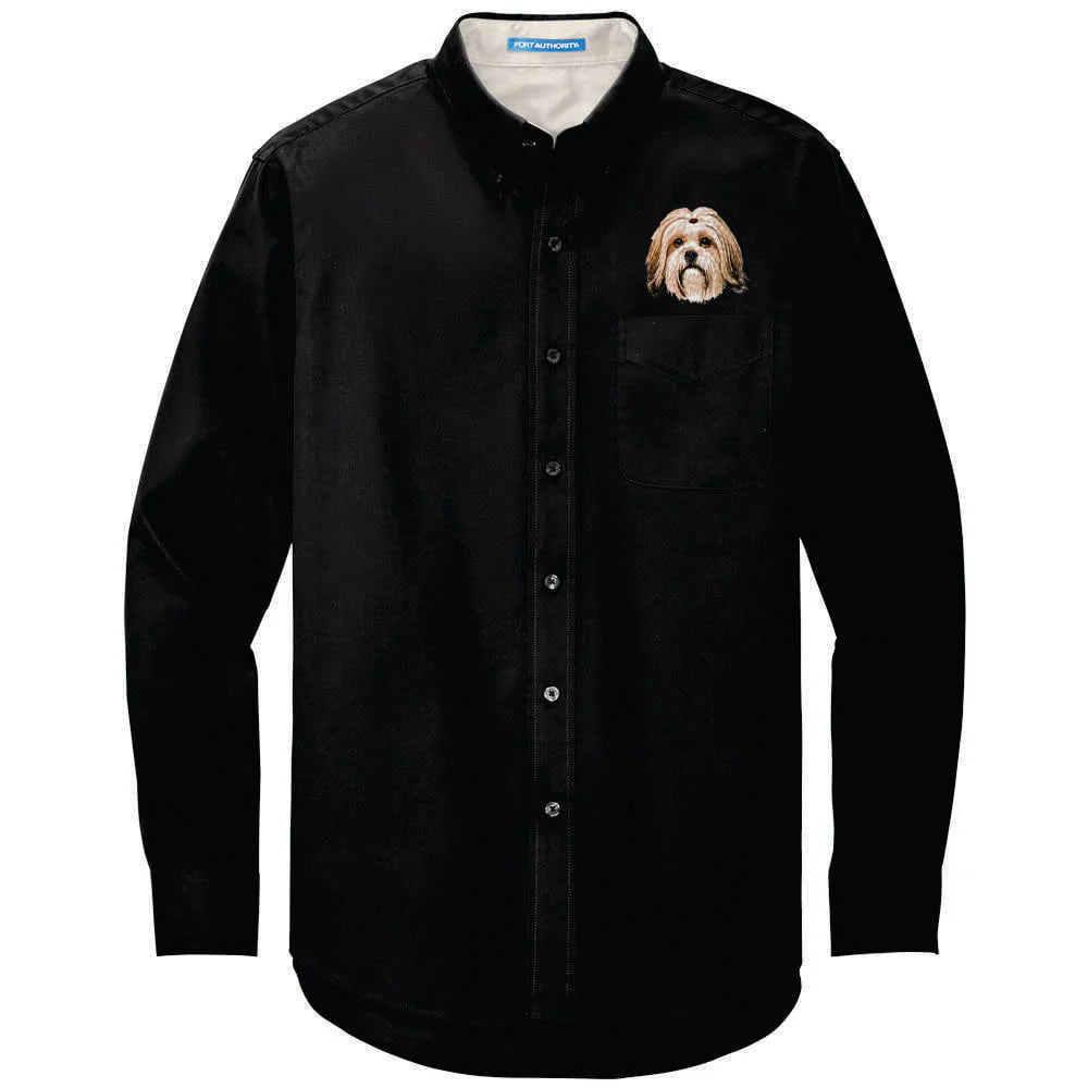 Lhasa Apso Embroidered Long Sleeve Button Up Shirt - Image 3