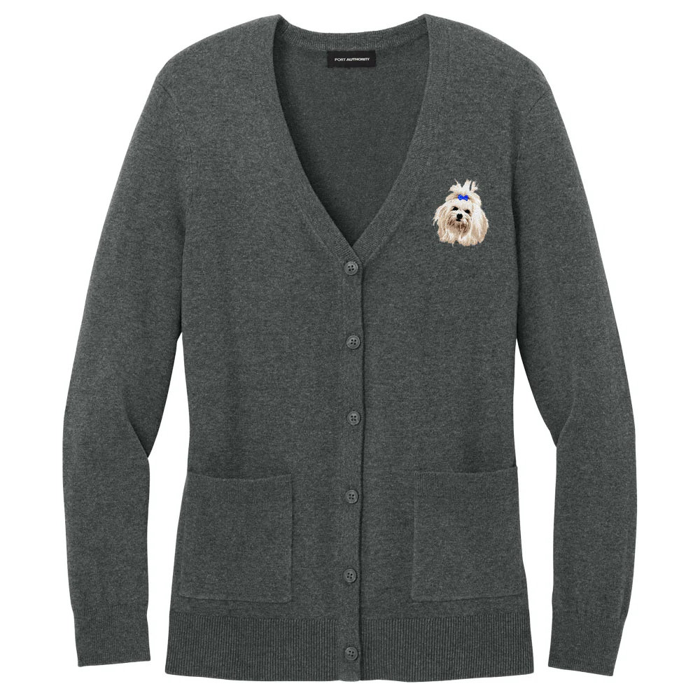 Maltese Embroidered Button-Up Cardigan Sweater - Image 2