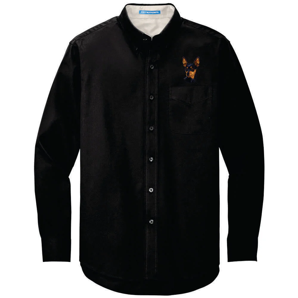 Miniature Pinscher Embroidered Long Sleeve Button Up Shirt - Image 3