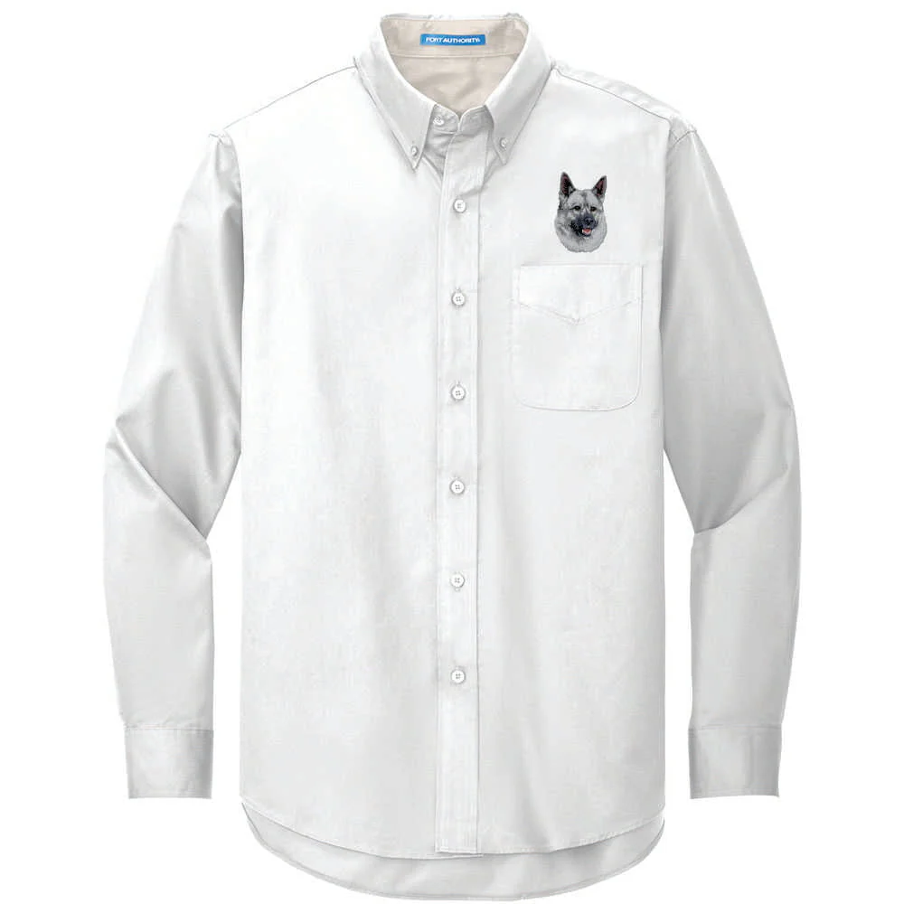 Norwegian Elkhound Embroidered Long Sleeve Button Up Shirt - Image 2
