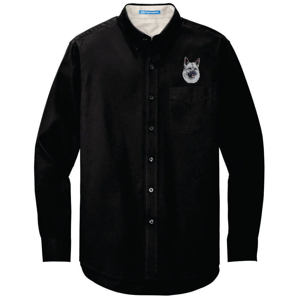 Norwegian Elkhound Embroidered Long Sleeve Button Up Shirt - Image 3