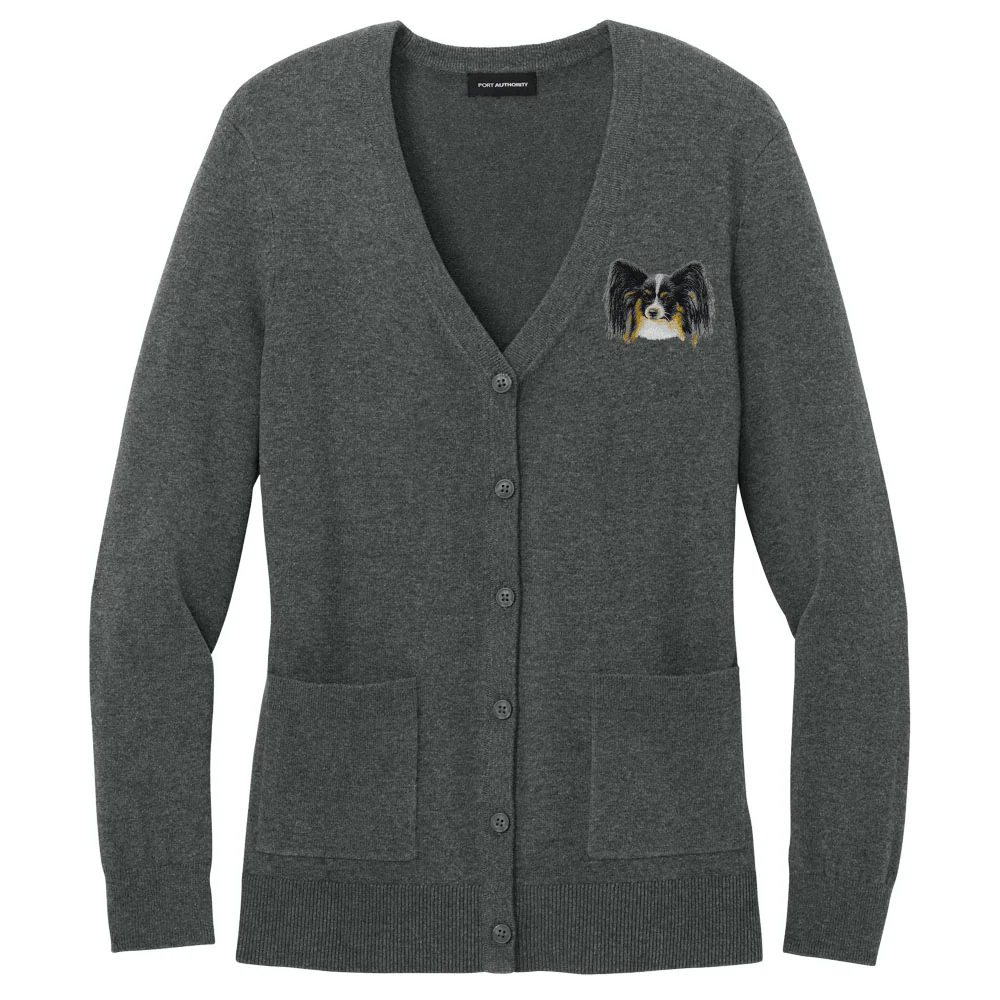 Papillon Embroidered Button-Up Cardigan Sweater