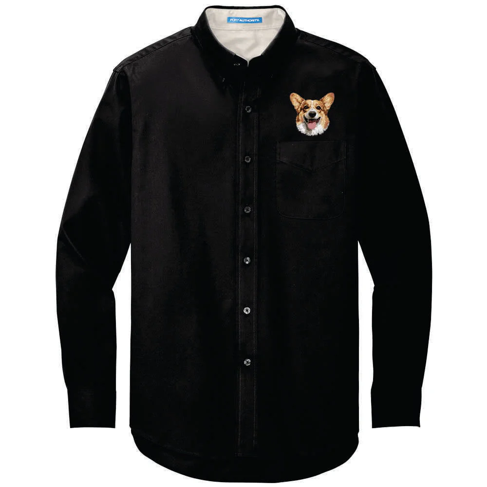 Pembroke Welsh Corgi Embroidered Long Sleeve Button Up Shirt - Image 3
